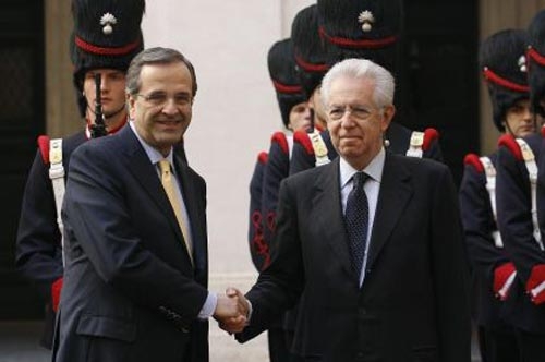 Monti a consulto  con i leader di Irlanda, Grecia, Spagna, i paesi della crisi