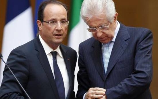 Monti e Hollande, solo buoni propositi attendendo Draghi