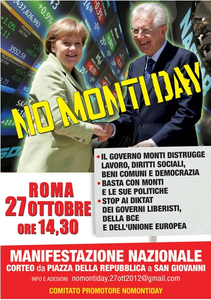 27 ottobre NO Monti Day. Manifestazione Nazionale a Roma