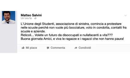 Salvini attacca gli studenti. Uds risponde: è lui il complice della distruzione della scuola