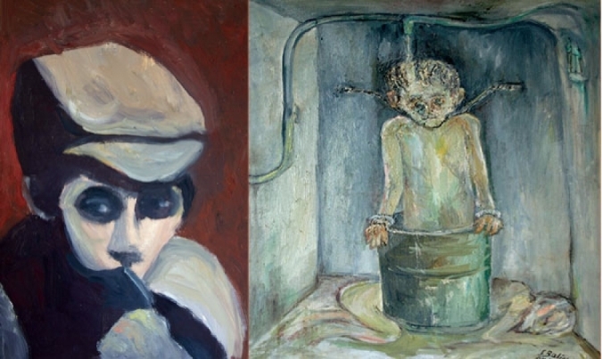 Nelle foto, due opere, degli artisti ebrei sopravvissuti ai campi di morte nazisti E. Alexandrowsky e J. Vassover, donate da Malini al Museo Nazionale della Shoah