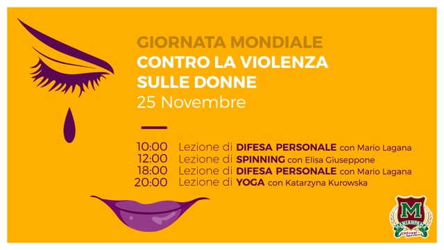 Per la “Giornata Mondiale contro la Violenza sulle Donne” ecco gli appuntamenti gratuiti del Centro Sportivo MANIANPAMA