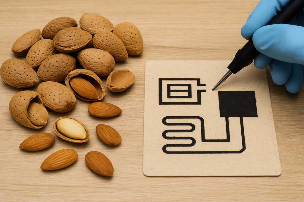 Gusci di mandorle trasformati in circuiti e sensori