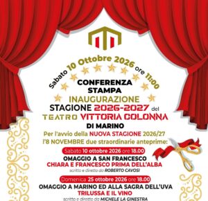 Marino. Teatro Vittoria Colonna. Stagione 2026/2027: aprono San Francesco e Trilussa 