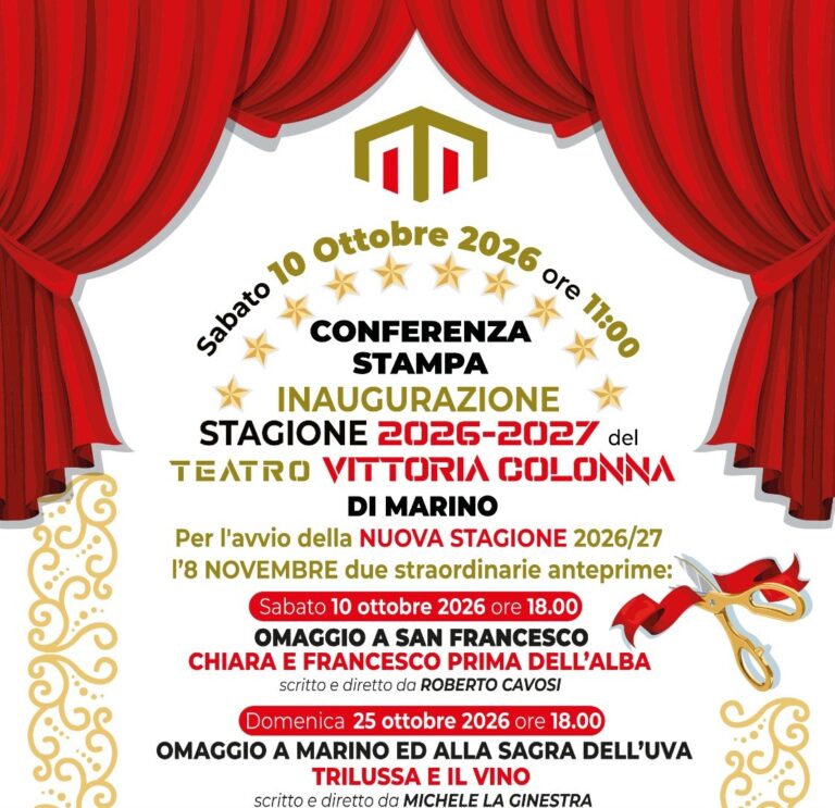 Marino. Teatro Vittoria Colonna. Stagione 2026/2027: aprono San Francesco e Trilussa 