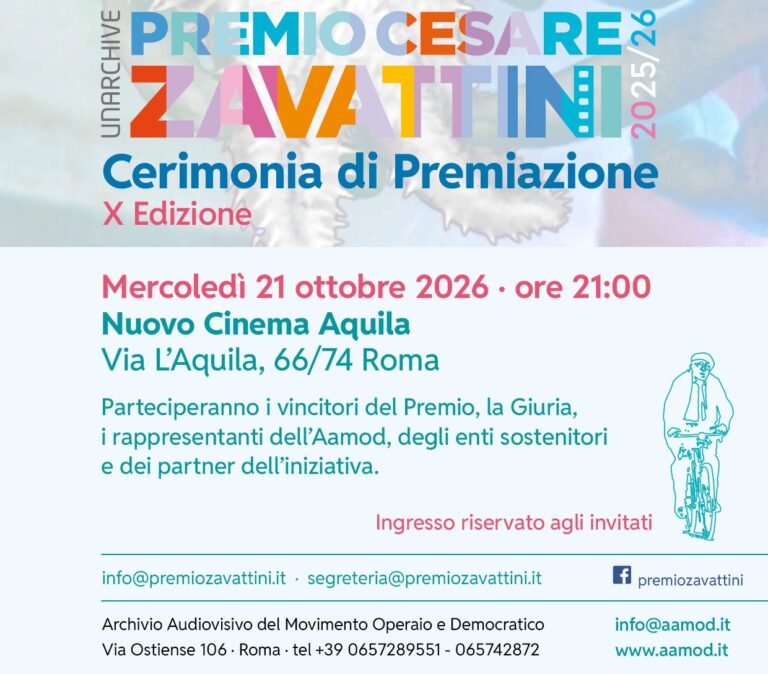 Premio Zavattini 2025/26. Al nuovo cinema Aquila la cerimonia di Premiazione